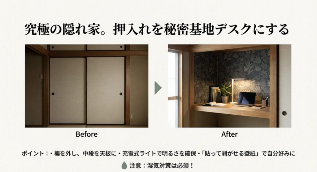 押入れの襖を外して書斎デスクに改造したビフォーアフター